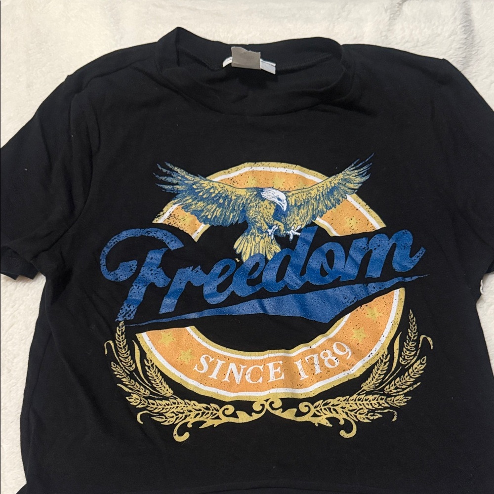 Freedom Eagle Graphic Tee in Black with Blue & Gold Print